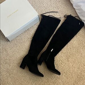 Marc Fisher Black Suede Over-the-Knee Block Heel Boots